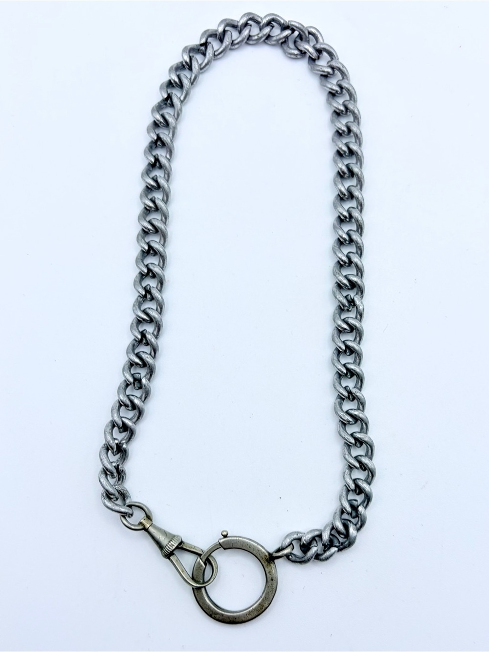 Vintage 1960s German Eloxal Silver Tone Curb Watch Chain Necklace Choker 13 Inch
